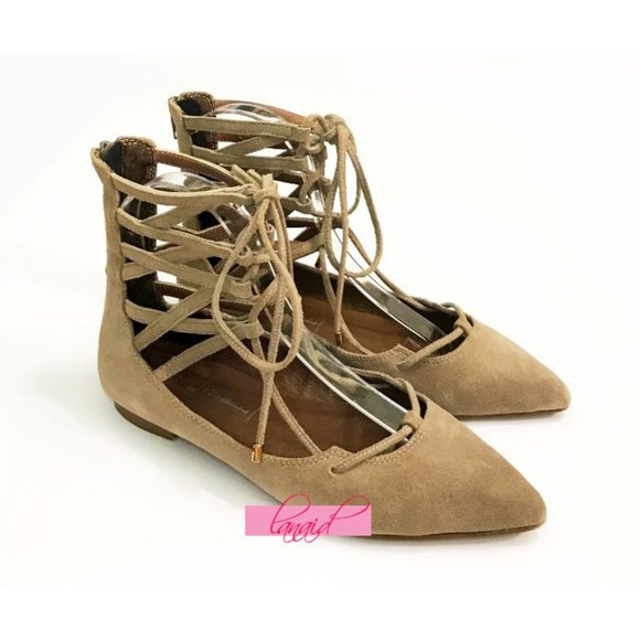 Free People Shay Lace-Up Flats Taupe Suede Leather Corset Strappy Distressed 6 - Picture 12 of 16